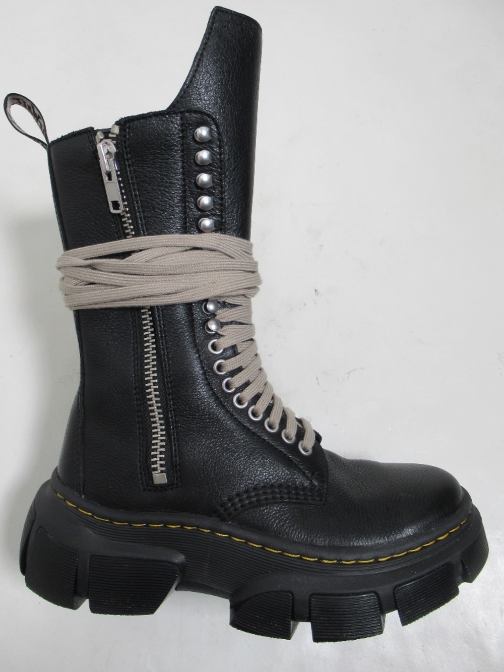 Rick Owens DMXL Unisex Tall Leather Lace Up Boots Black 1918 6 US M / 7 US L